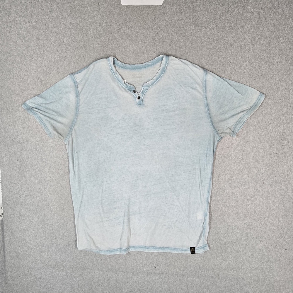 Lucky Brand Men Shirt XL Light Blue Venice Burnout Henley Short Sleeve
